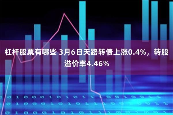杠杆股票有哪些 3月6日天路转债上涨0.4%，转股溢价率4.46%