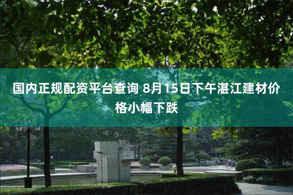 国内正规配资平台查询 8月15日下午湛江建材价格小幅下跌