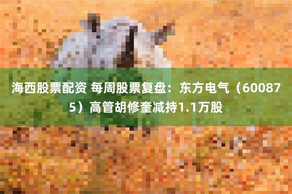 海西股票配资 每周股票复盘：东方电气（600875）高管胡修奎减持1.1万股