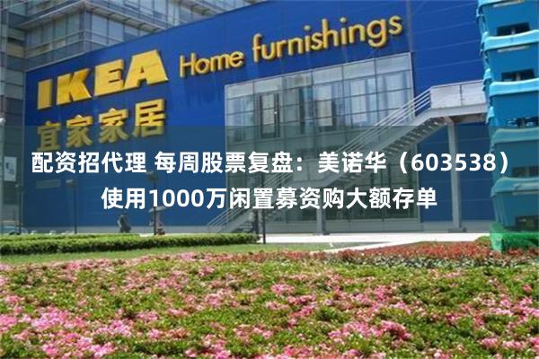 配资招代理 每周股票复盘：美诺华（603538）使用1000万闲置募资购大额存单